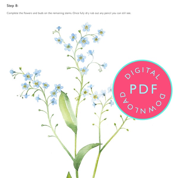 Watercolour Workbook Download: How to paint a Forget Me Not | Watercolour Flower Guide | Flower painting | Watercolour Flower PDF | Floral