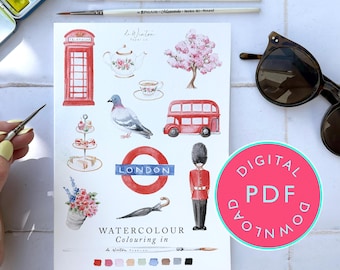 Arty stocking filler - London Watercolor Coloring Book for Beginners: Digital Download