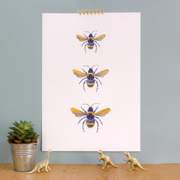 Gold Bee Print | Honey Bee | 1st Anniversary Gift Paper | Metallic Print | Letterbox Gift | Botanical Bee Print | Bee Illustration | For her