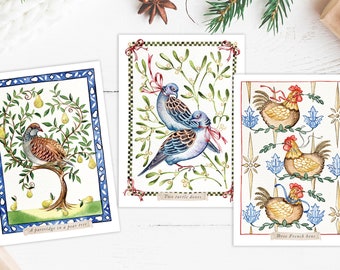 12 Days of Christmas Card Pack | Pack of 12 Christmas Cards | Illustrated Christmas Cards | Watercolour | A6 | Traditional Christmas Cards