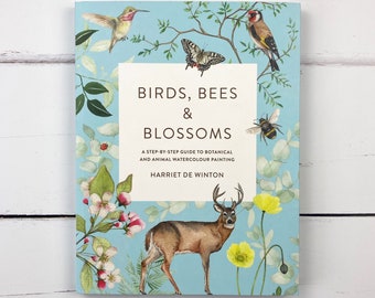 Libro Uccelli, api e fiori di Harriet de Winton Copia firmata / Libro per acquerello / Libro tutorial sui fiori / Regalo d'arte / Dipinti di animali