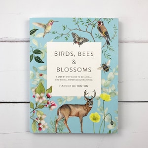 Livro Pássaros, Abelhas e Flores de Harriet de Winton, exemplar autografado | Livro de aquarela | Livro de tutoriais sobre flores | Presente de arte | Pinturas de animais