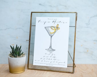 Vesper Martini Cocktail Print, Home Bar, Kitchen, 1st Anniversary Gift Paper, Home Decor, Bar Wall Art, Watercolour Cocktail Art Poster