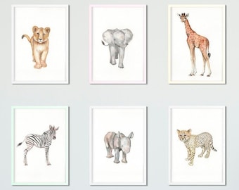 Safari Cute Friends Nursery Watercolour Prints | Safari Nursery | Cute Animals | Nursery Wall | Art Ready to Gift |