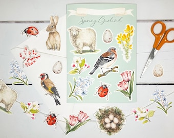 Printable Personalised Spring Garland Greetings Card | Digital Download Card | Craft Gift | Card for Nature Lovers | Cut out Garland