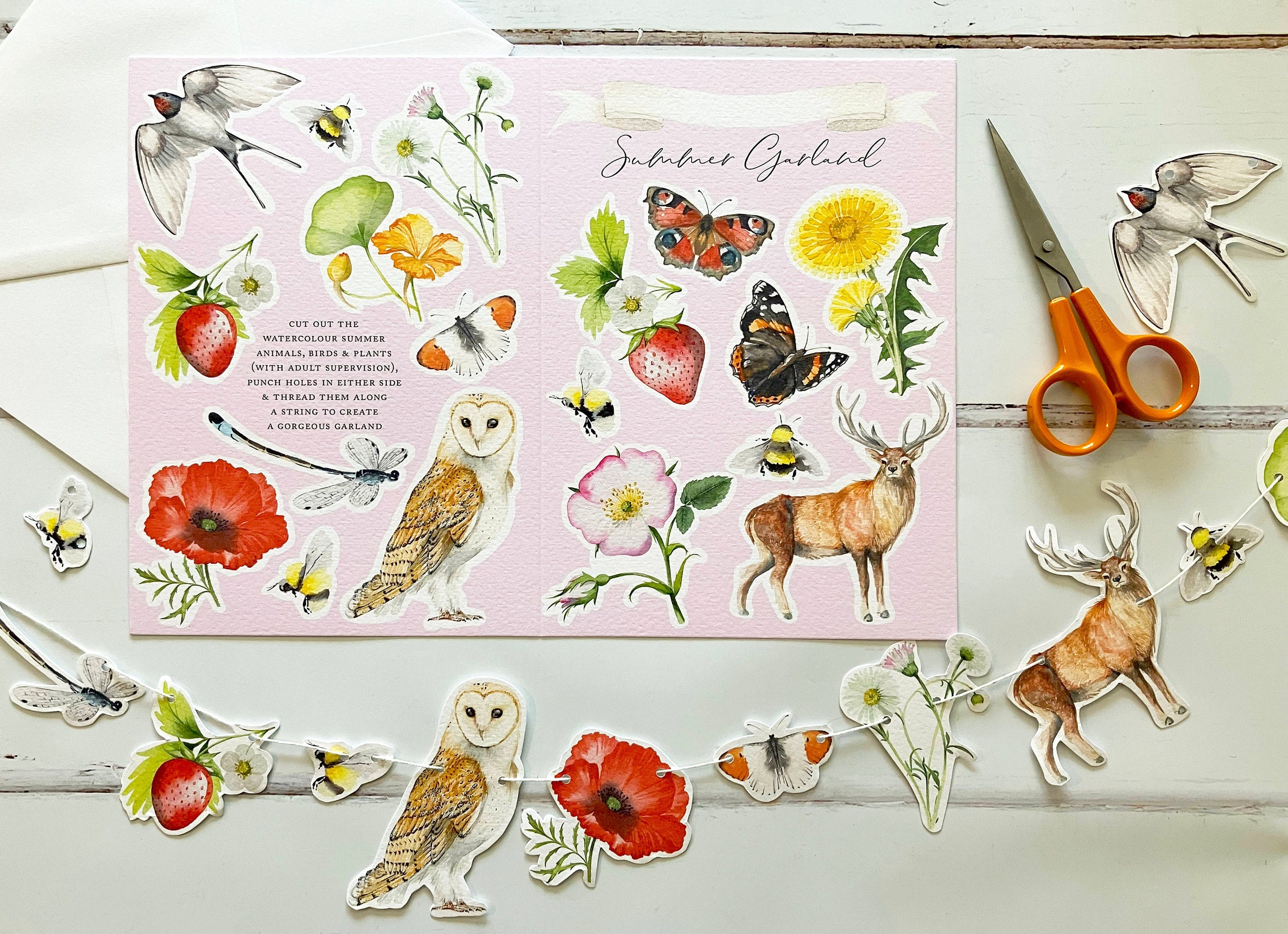 Personalised Summer Garland Greetings Card | Birthday Card | Craft Gift | Illustrated Card | Card for Nature Lovers | Cut out Garland