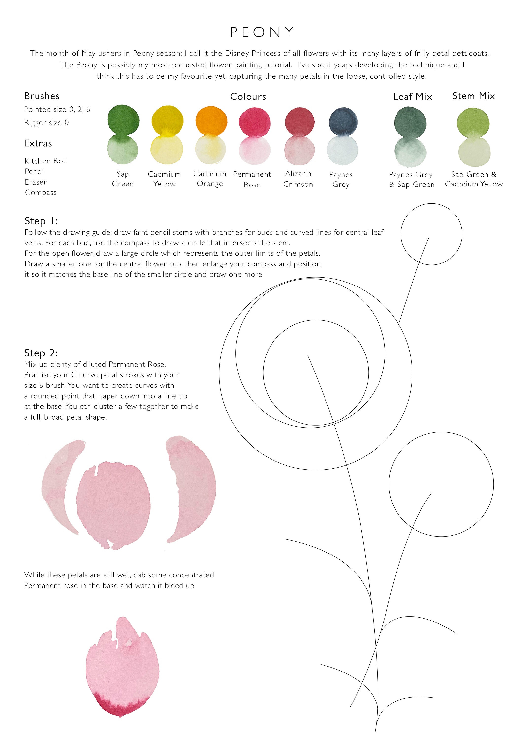 Peony Watercolor Painting Guide: Floral Tutorial (PDF Download) - Etsy
