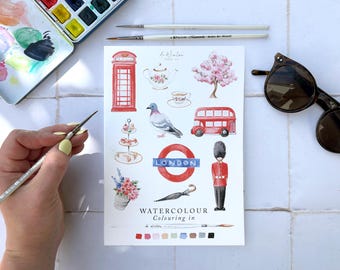 London Watercolor Coloring Book for Beginners: Hand-Drawn Illustrations