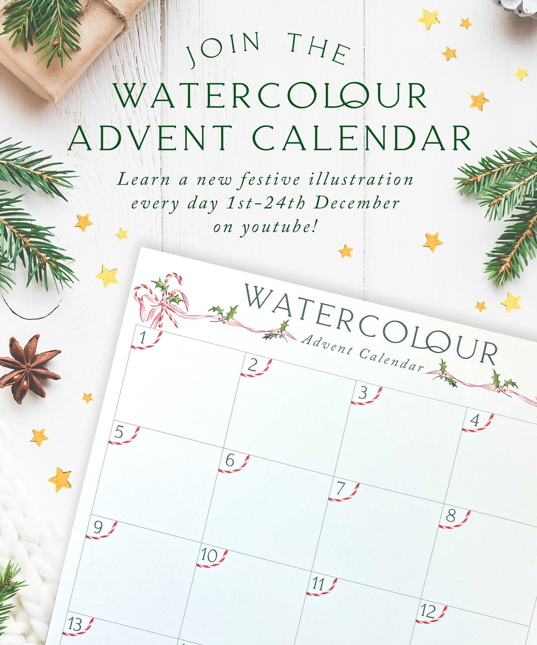 Digital Download Watercolour Advent Calendar Paint Your Own Christmas ...