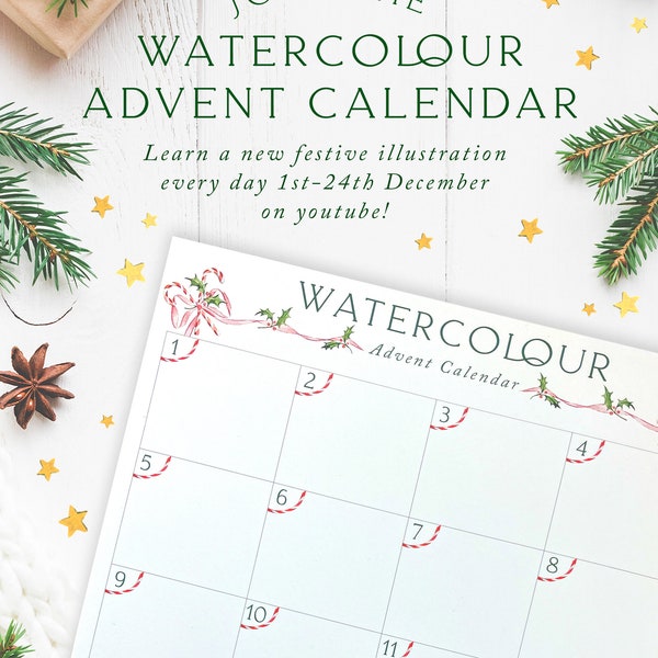 Calendrier de l’Avent aquarelle en téléchargement numérique | Peignez votre propre | Calendrier de Noël | Aquarelle | Avent aquarelle | Tutoriel YouTube