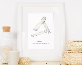 Selenite Crystal watercolour painting | Watercolour crystal | 1st Anniversary Gift Paper | Crystal print | A5 Print