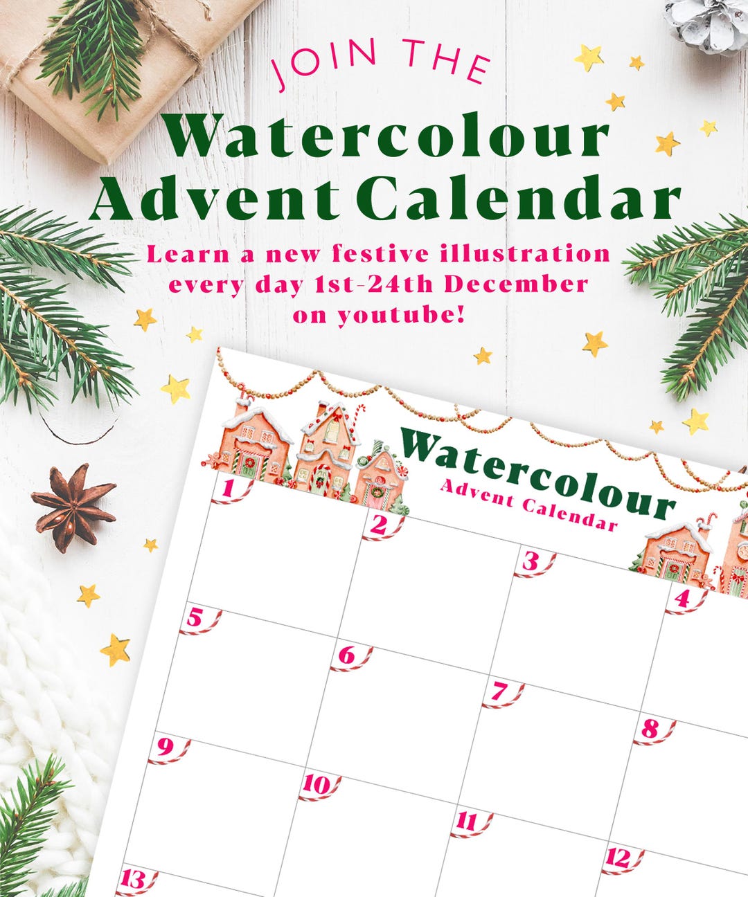 Digital Download Watercolour Advent Calendar 2024 | Paint Your Own ...