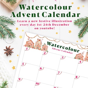 Calendario de Adviento de Acuarela 2024 con Descarga Digital / Pinta tu Propio Calendario de Adviento / Calendario de Navidad / Calendario de Adviento de Acuarela PDF