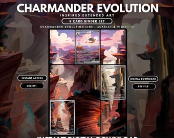 Charmander Evolution Line 151 Extended Binder Art | Printable Card Art for 9 Pocket Binder | TCG Card Display | (Digital Download)