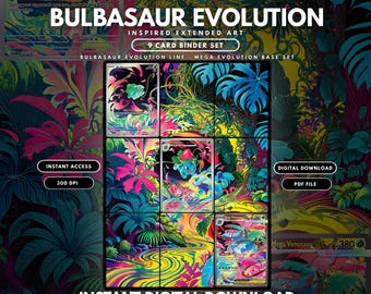 Pokemon Bulbasaur Evolution Line Extended Binder Art | Printable Card Art for 9 Pocket Binder | TCG Card Display | (Digital Download)