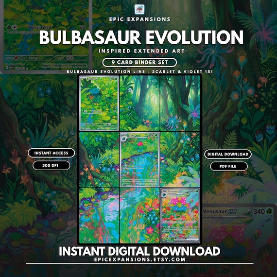Pokemon Bulbasaur Evolution Line 151 Extended Binder Art | Printable Card Art for 9 Pocket Binder | TCG Card Display | (Digital Download)