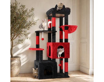 Cat Tree for Large Cats, 61” Heavy Duty Cat Tower, Extra Large Perch, Multi Level Cat Condo, Scratching Post, Indoor Cat Furniture