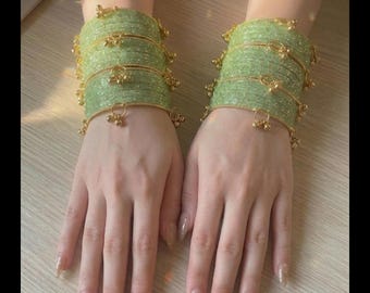 Bangle Set with Gold Ghungroo Chimes, Traditional Indian Bridal Choora, Ethnic Festival Kada Bangles,