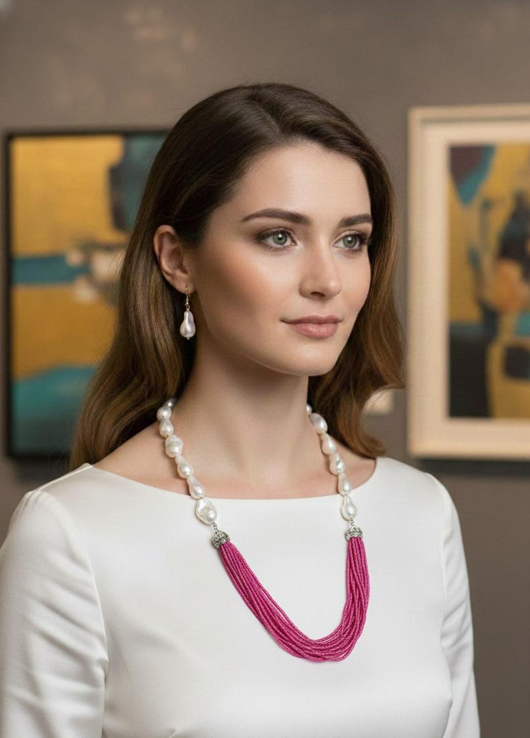 Baroque Pearl Pink Seed Bead Statement Necklace Set | Multi-strand ...