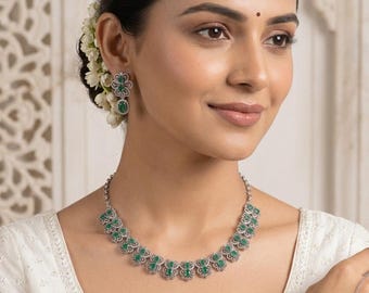 Oxidized Silver Necklace Set | Traditional Indian Boho Choker, Festive Ethnic Jewelry
