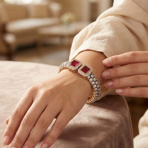 Lyxigt rubinrött armband för kvinnor, Statement CZ diamantarmband,