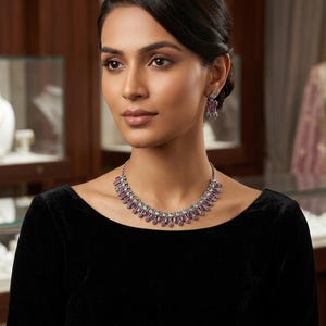 Indian Bridal Ruby Choker Necklace Set, Statement Wedding Jewelry oxidized Necklace