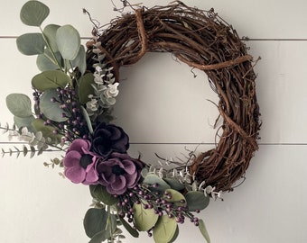 Baby Wreath - Anemone  Wreath - Twig Wreath - Purple Wreath - Eucalyptus Wreath - Succulent Wreath - Summer Wreath - Spring Wreath