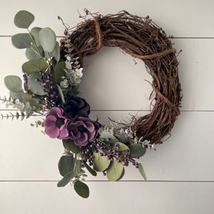 Baby Wreath Anemone Wreath Twig Wreath Purple Wreath Eucalyptus Wreath Succulent Wreath Summer Wreath Spring Wreath image 1