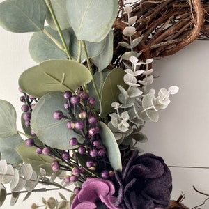 Baby Wreath Anemone Wreath Twig Wreath Purple Wreath Eucalyptus Wreath Succulent Wreath Summer Wreath Spring Wreath image 2