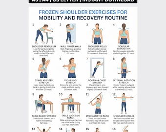 Frozen Shoulder Exercise Printable | Adhesive Capsulitis Rehab & Shoulder Mobility Recovery Chart | Physical Therapy Stretching Routine PDF