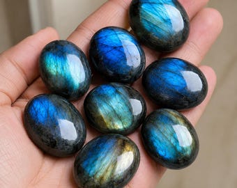 Polished Labradorite Palm Stone, Natural Blue Flash Crystal, Healing Meditation Stone, Reiki Gemstone, Crystal Decor Gift