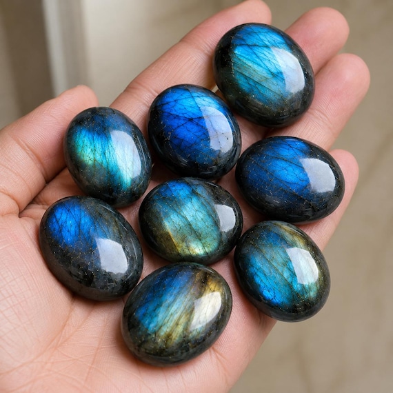 Polished Labradorite Palm Stone, Natural Blue Flash Crystal, Healing Meditation Stone, Reiki Gemstone, Crystal Decor Gift