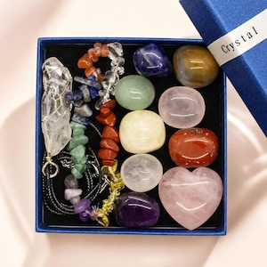 Crystal Gift Set with Chakra Bracelet & Quartz Necklace | Healing Stones Kit | Spiritual Gift Box for Women