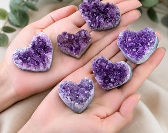 Amethyst Heart Crystal Cluster,Natural Purple Druzy Geode Heart,Healing Crystal Decor,Reiki Stone,Spiritual Gift for Her,Crystal Collection