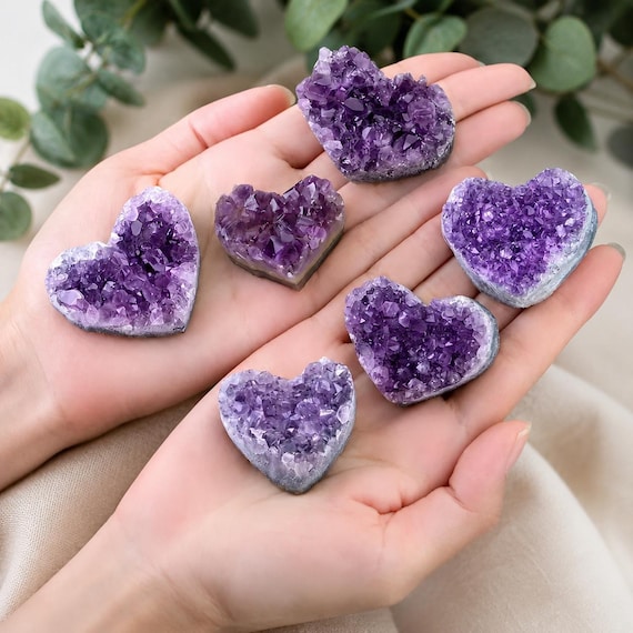 Amethyst Heart Crystal Cluster,Natural Purple Druzy Geode Heart,Healing Crystal Decor,Reiki Stone,Spiritual Gift for Her,Crystal Collection