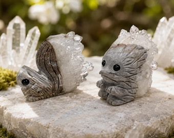 Hand Carved Crystal Geode Animal, Natural Quartz Squirrel or Hedgehog, Energy Crystal Figurine, Unique Home Decor Gift