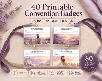 Insignias para la Convención JW 2026, Etiquetas imprimibles de Felicidad Eterna, Diseños Lavanda (Descarga digital)
