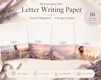 JW Convention 2026 Briefpapier, Eternal Happiness-briefpapier, gelinieerd en niet-gevoerd, A4 US Letter