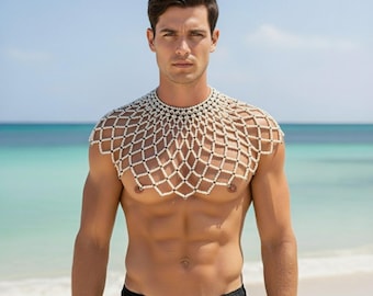 Tribal Body Jewelry For Men,Boho Festival Shoulder Armor,Handmade Warrior Capelet,Black Statement Body Chain,Gift For Men