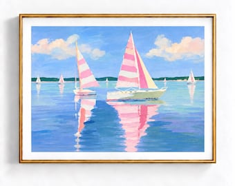 Nantucket Sailboats Coastal Wall Art Print Coastal Grandma Dorm Nursery Painting