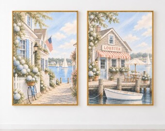 Nantucket Coastal Wall Art Print, Lobster Shack Watercolor