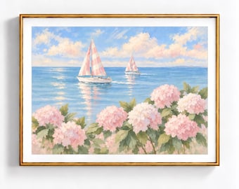 Pastel Sailboat Coastal Grandma Painting Dorm Nursery Decor