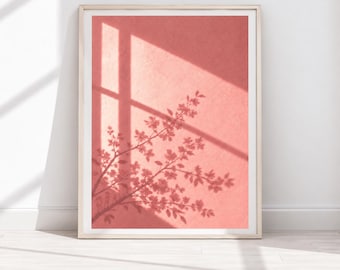 Cherry Blossom Shadow Print, Terracotta Wall Art, Minimalist Sunlight Photography (Digital Download)