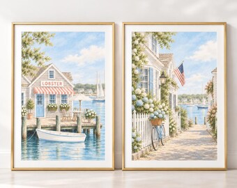 Nantucket Coastal Wall Art Print, Lobster Shack Watercolor