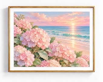 Hydrangea Coastal Watercolor Print: Dorm Nursery Decor