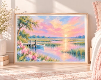 Pastel Watercolor Marsh Print: Lowcountry Coastal Landscape (Digital Download)