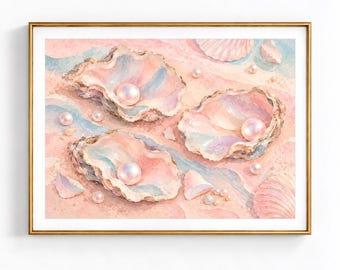 Oyster Shell Coastal Grandma Wall Art, Coastal Beach Decor Print