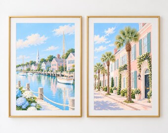 Charleston Nantucket Set of 2 Coastal Grandma Painting