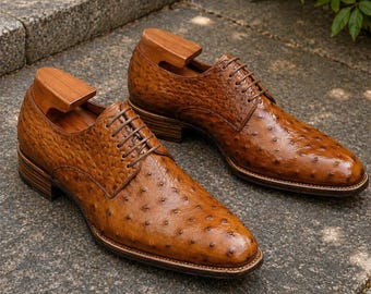 Handmade Men's Dress Shoes – Calf Leather with Ostrich Embossed Print