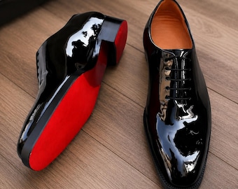 Men's Black Patent Leather Oxford Shoes | Red Bottom Formal Wedding Dress Shoes